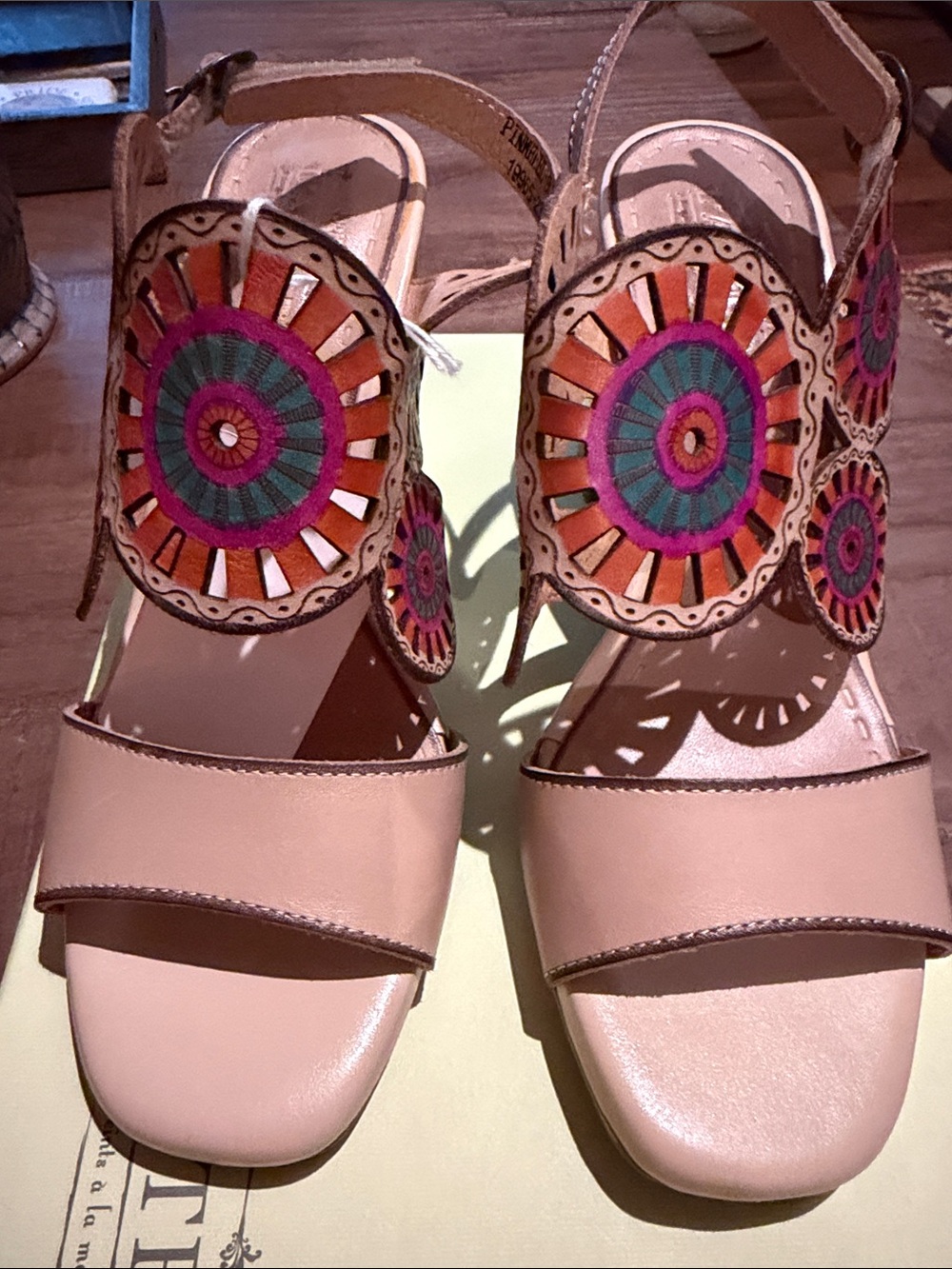 Spring Step L’ARTISTE PINWHEEL Sandals with Colorful Embroidered Medallions